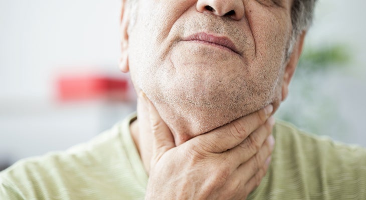 Pain in the front of your neck to the side of your windpipe?